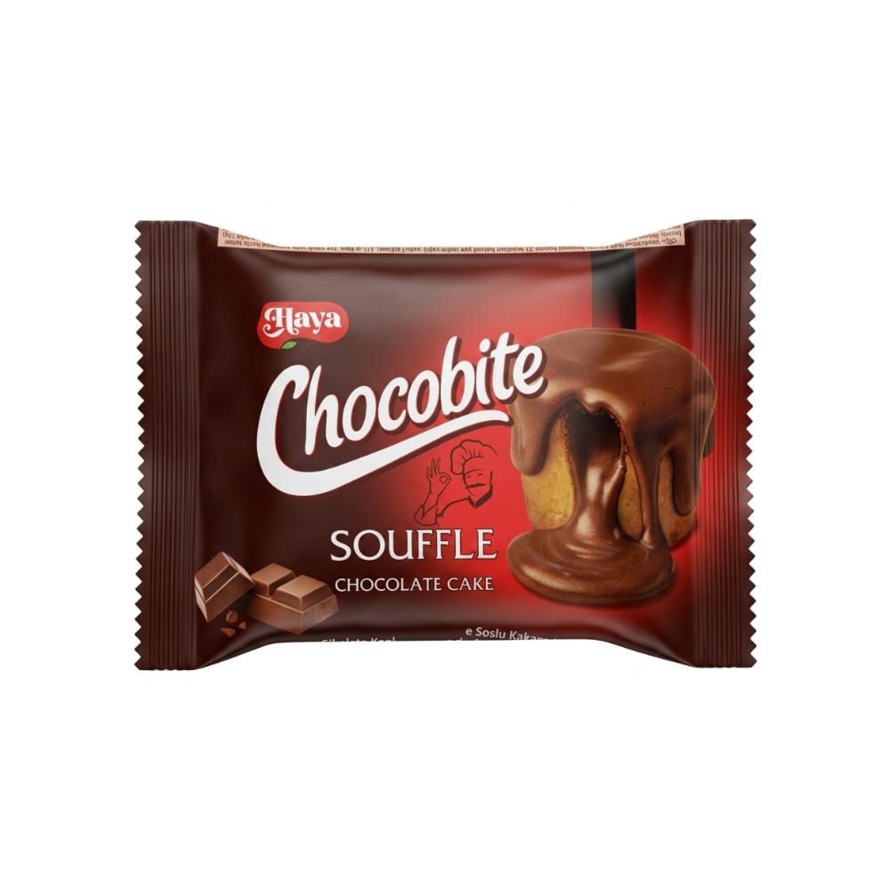 Pastel Souffle relleno y cubierto de crema de chocolate Chocobite Haya (45 g / 1.58 oz) - Imagen 1