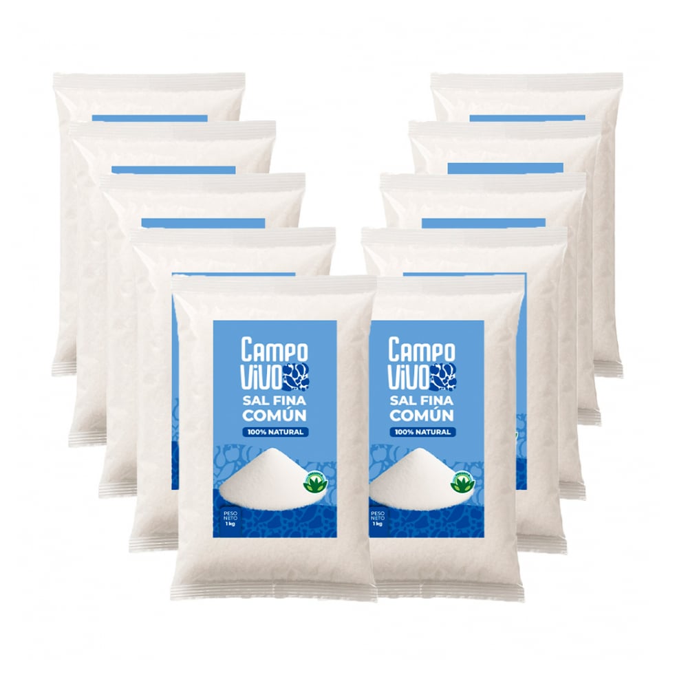 Sal fina común Campo Vivo (10 x 1 kg / 2.2 lb) - Imagen 1