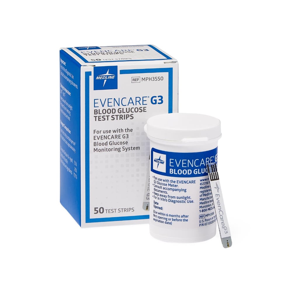 Tiras reactivas de glucosa en sangre EvenCare G3 Medline (50 U) - Imagen 1