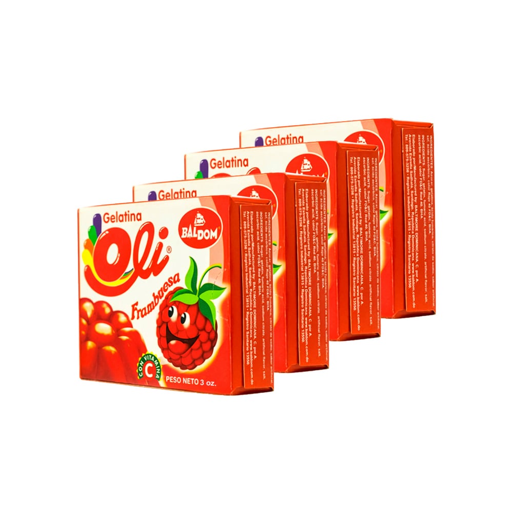 Gelatina sabor frambuesa Oli (4 x 85 g / 3 oz) - Imagen 1
