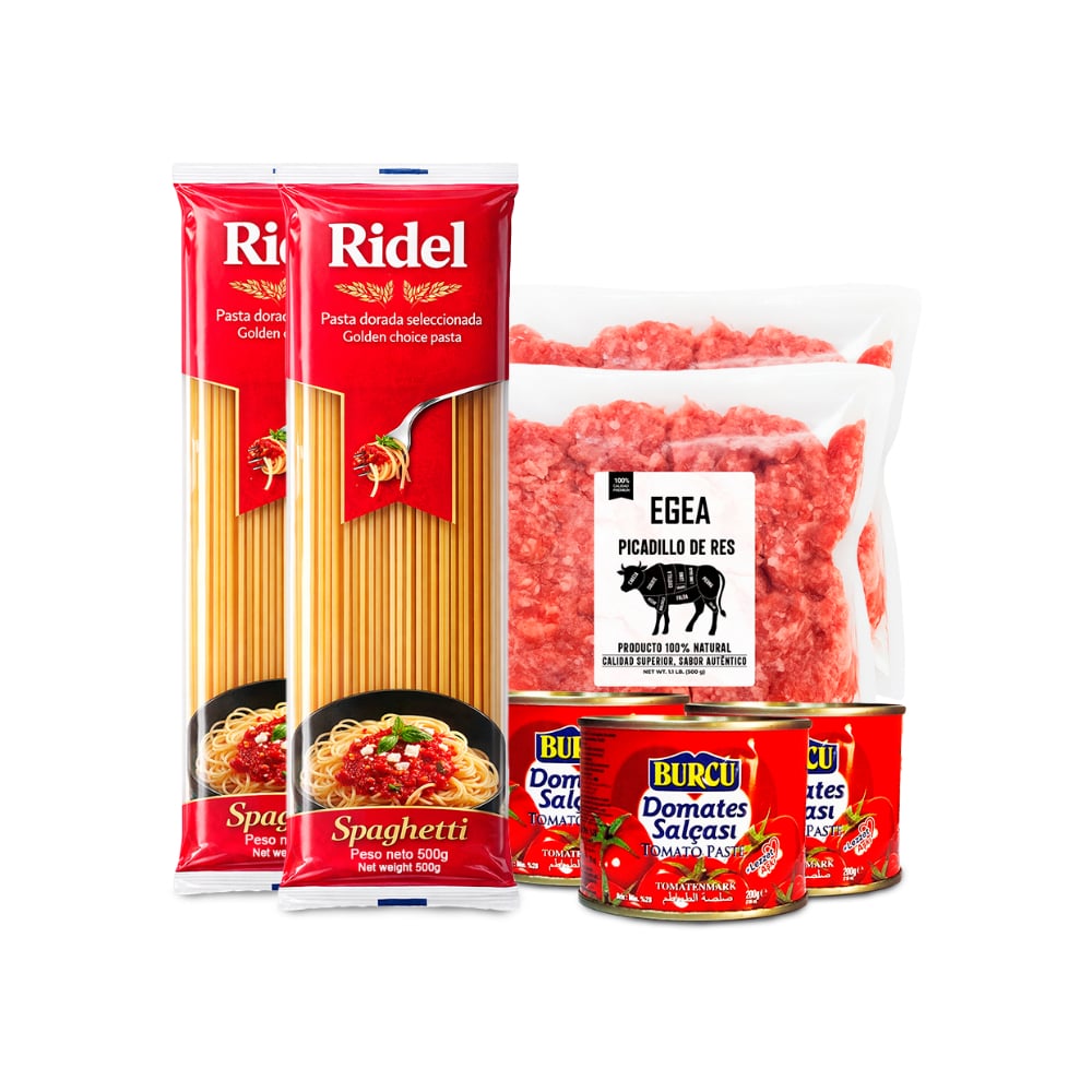Combo para espaguetis #2: Espaguetis Ridel + Picadillo de res EGEA + Pasta de tomate Burcu - Imagen 1