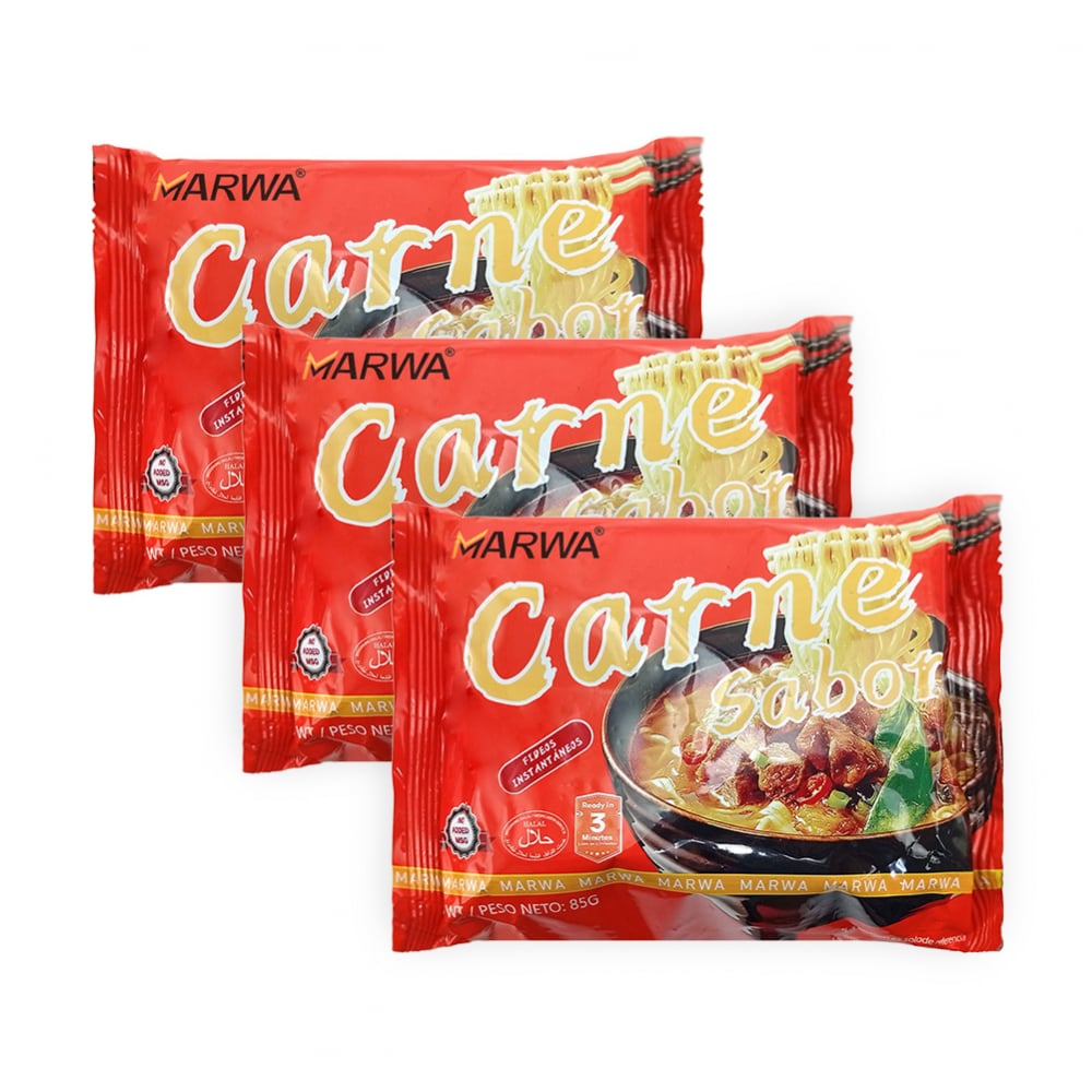 Sopa instantánea de fideos sabor carne Marwa (3 x 85 g / 3 oz) - Imagen 1