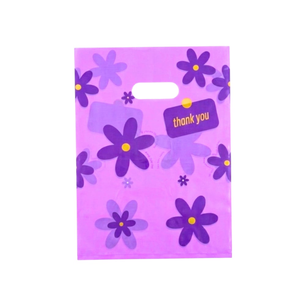 Bolsa de nylon con asa troquelada y diseño de margaritas púrpuras con frase Tiara - Imagen 1