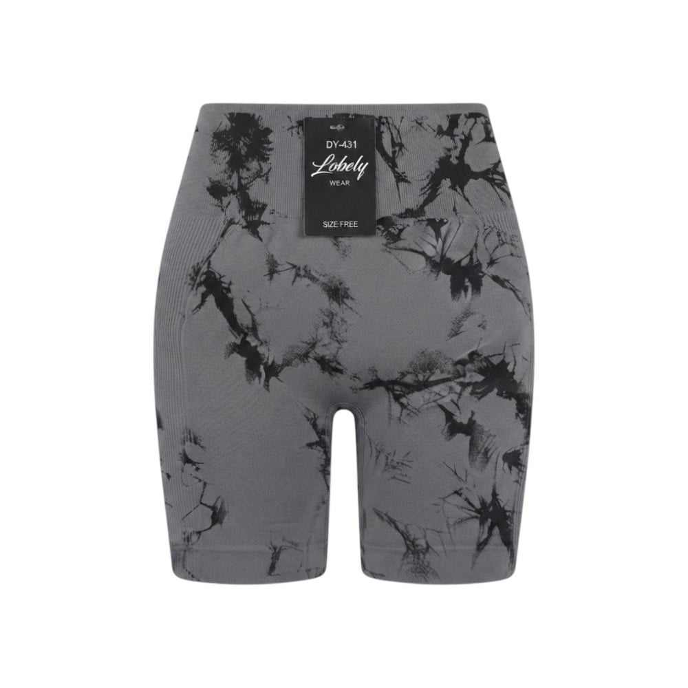 Licra corta de tiro alto con diseño marmoleado gris y negro Lobely wear (Talla: Única) - Imagen 1