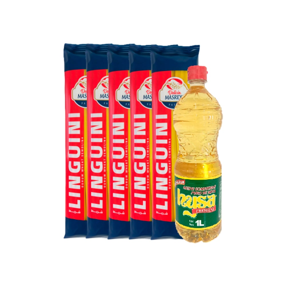 Aceite de soya puro Hysa (1 L) + Espaguetis linguini Delicia Masreya (5 x 500 g / 1.1 lb) - Imagen 1