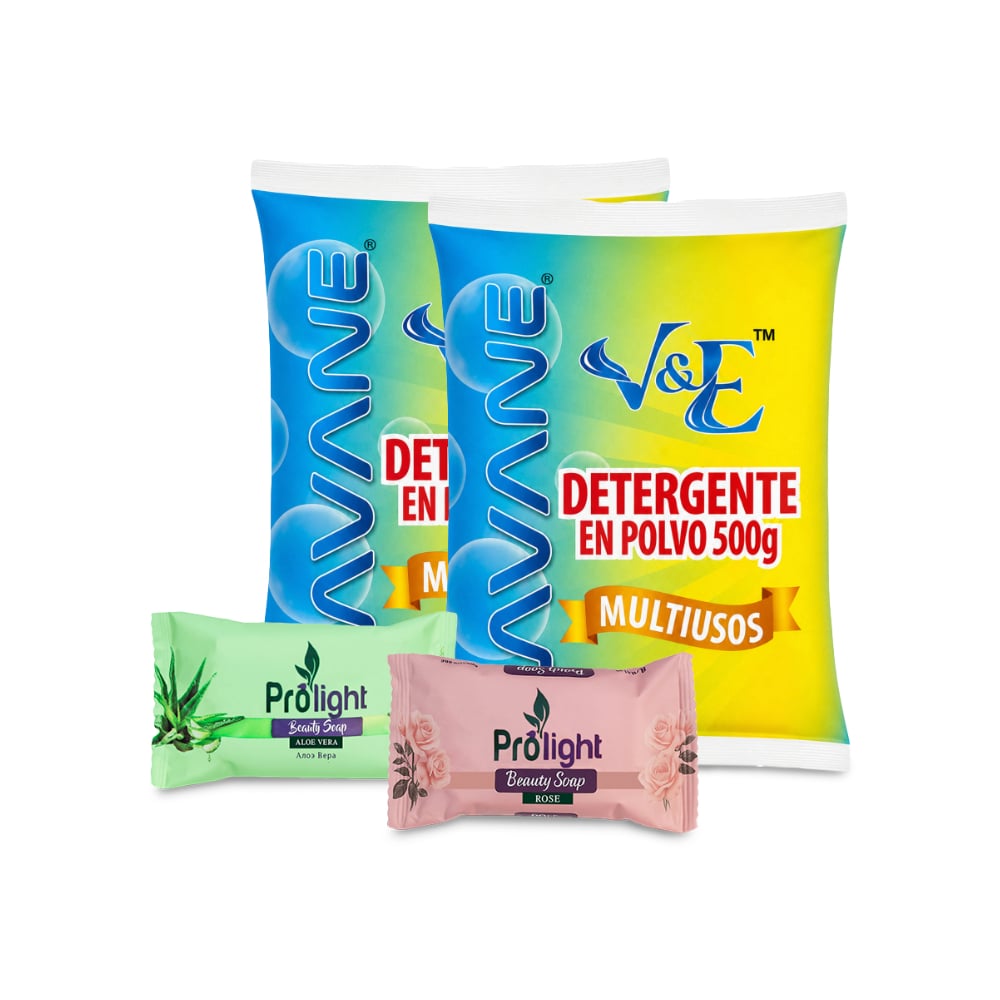 Combo de higiene y limpieza #8: Detergente en polvo multiuso con aroma floral Lavane + Jabones de belleza Prolight - Imagen 1