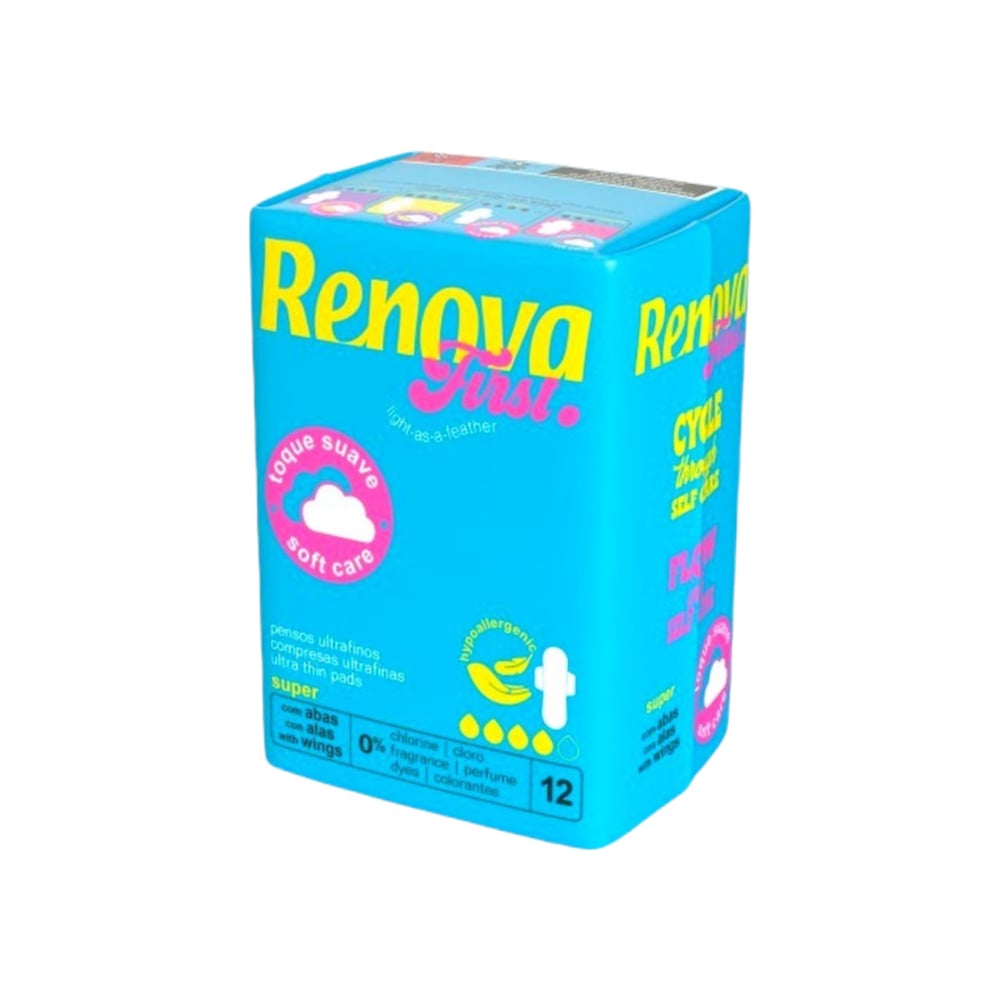 Toallas sanitarias ultrafinas con alas super Renova (12 U) - Imagen 1