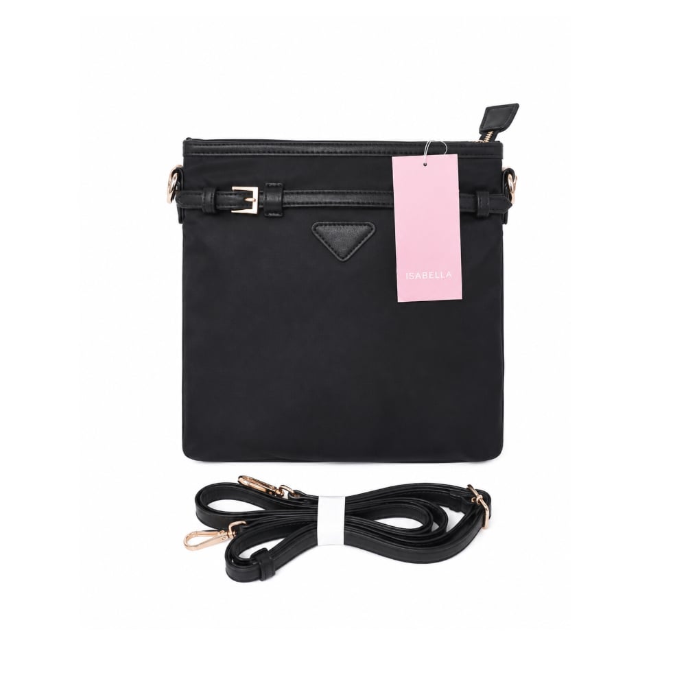 Bolso bandolera negro de nailon con cinturón decorativo y parche triangular Isabella (1 U) - Imagen 1