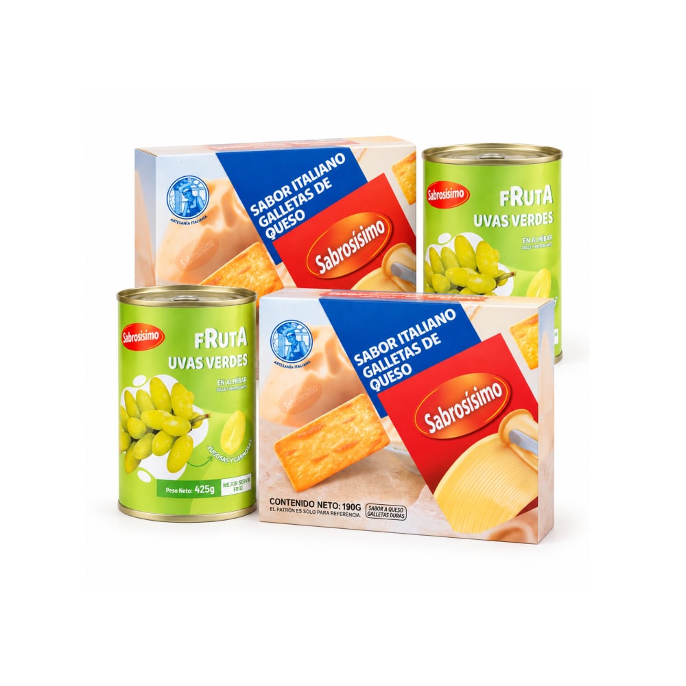 Combo uvas verdes en almíbar Sabrosísimo (2 x 425 g / 14.99 oz) +  Galletas de queso Sabrosísimo (2x 190 g / 6.70 oz) - Imagen 1