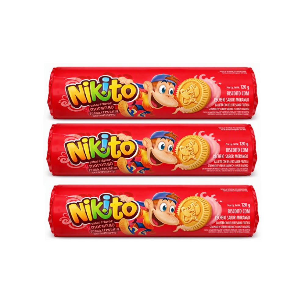 Galletas dulces con crema sabor fresa Nikito (3 x 120 g / 4.23 oz) - Imagen 1