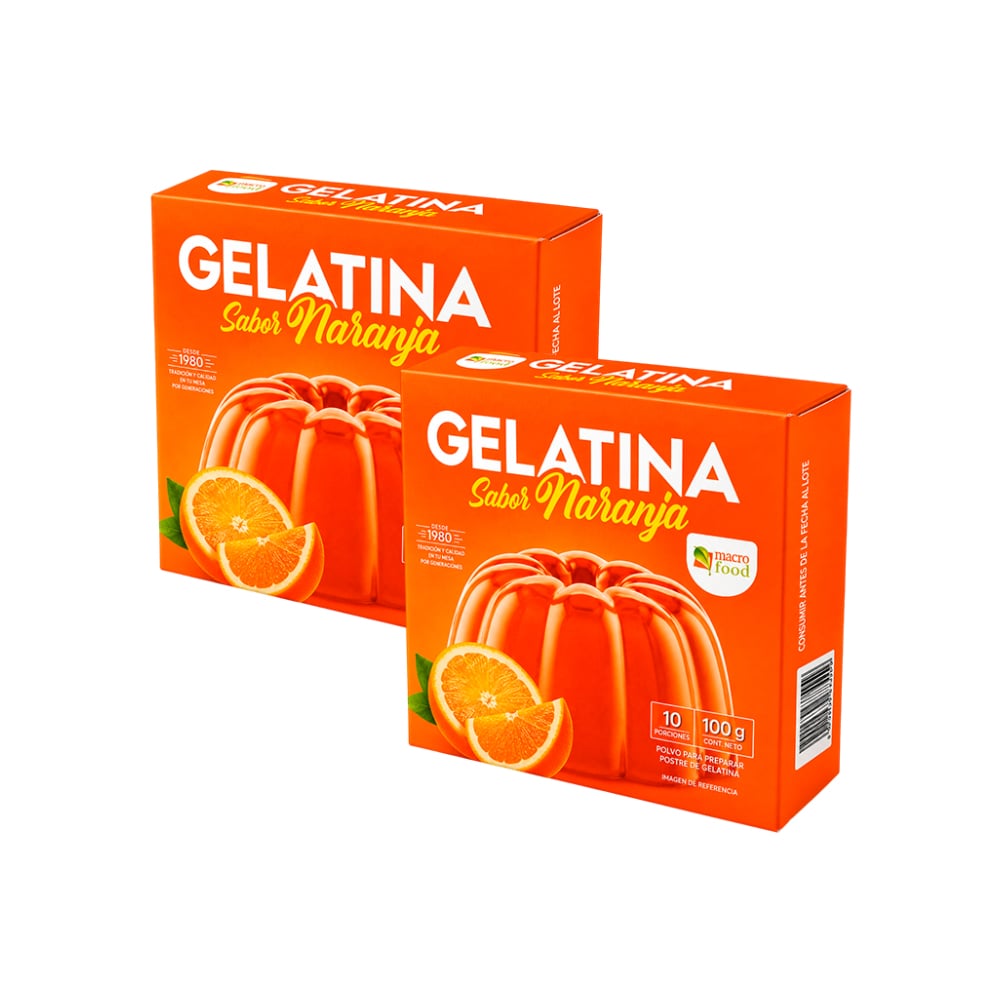 Gelatina sabor naranja Macro Food (2 x 100 g / 3.5 oz) - Imagen 1