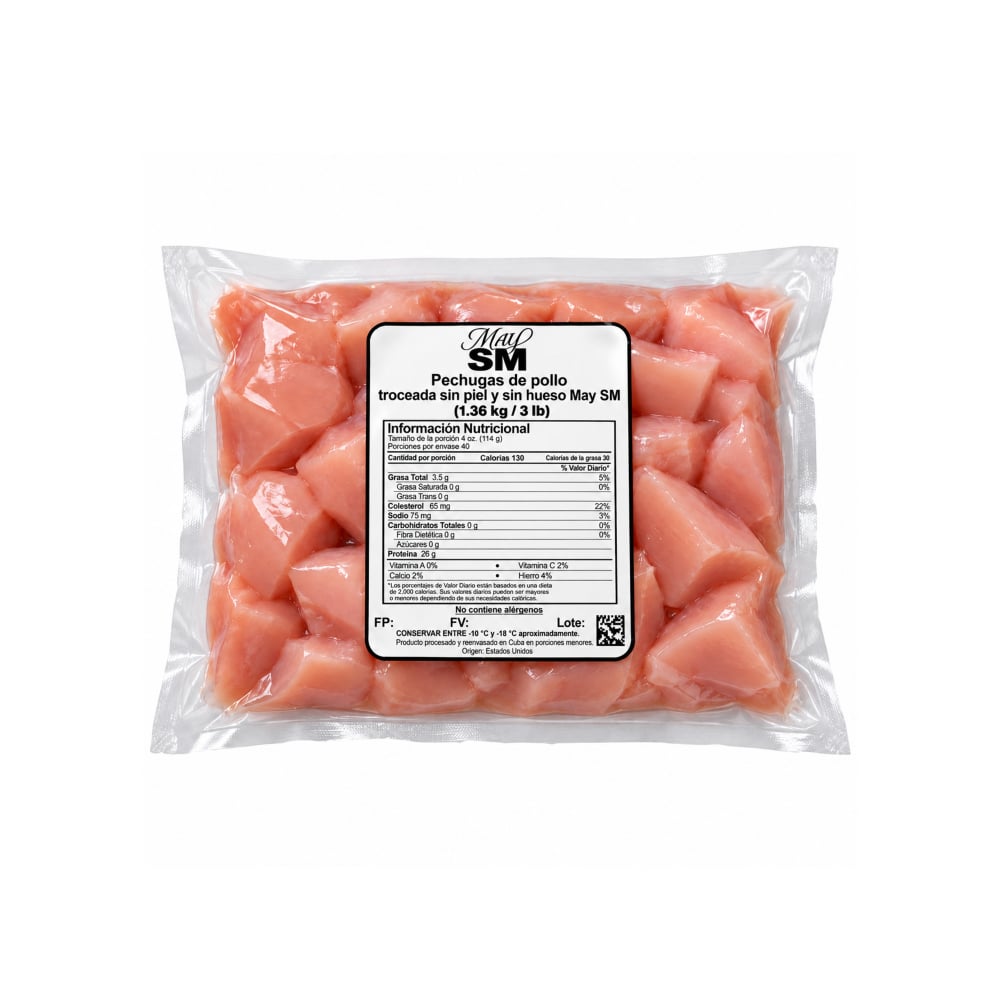 Pechugas de pollo troceadas sin piel y sin hueso May SM (1.36 kg / 3 lb) - Imagen 1