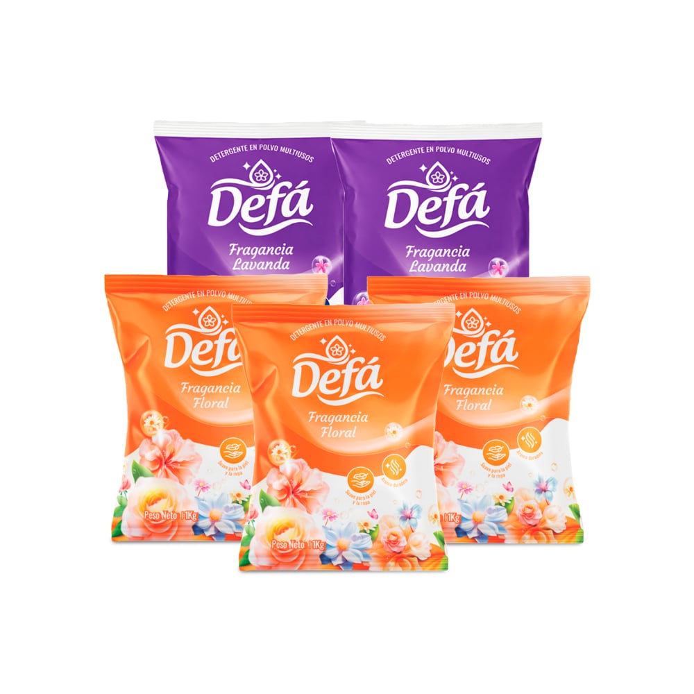 Combo de detergentes Defá #6: Detergente en polvo multiusos fragancia de lavanda Defá + Detergente en polvo multiusos fragancia floral Defá - Imagen 1