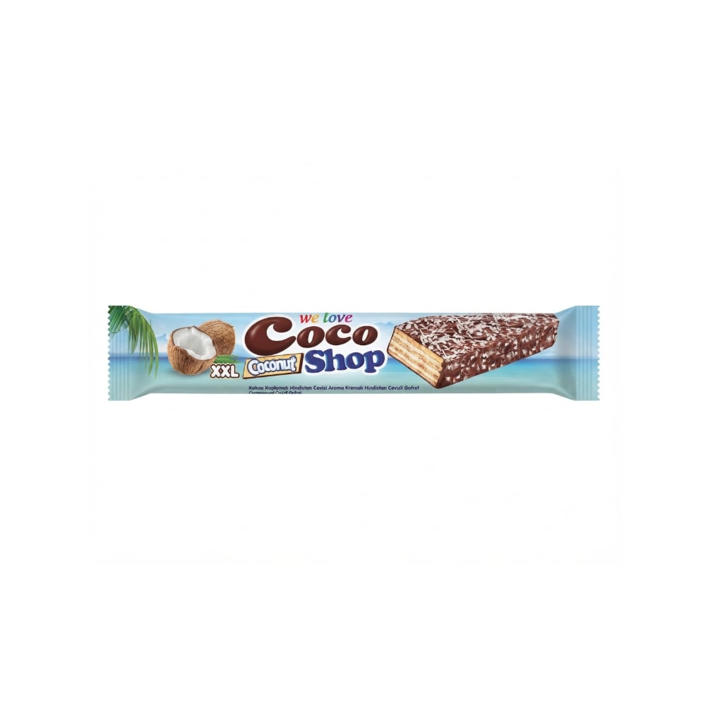 Oblea rellena de crema de coco y cubierta con crema de cacao y rayadura de coco XXL Coco Shop Akai (70 g / 2.46 oz) - Imagen 1