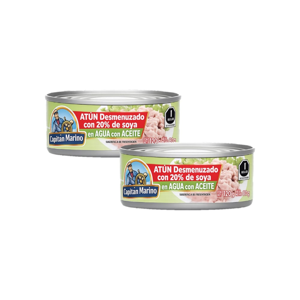 Atún desmenuzado con 20% de soya en agua con aceite Capitán Marino (2 x 120 g / 4.2 oz) - Imagen 1