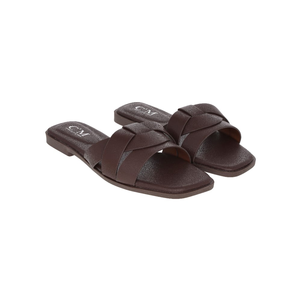 Sandalias planas marrones de correas cruzadas y nudo para mujer CM PARIS (Talla 39) - Imagen 1