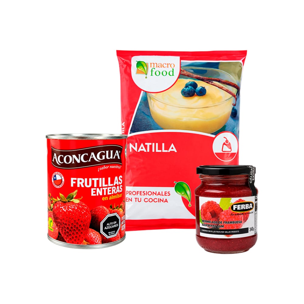 Combo: Frutillas enteras en almíbar + Natilla de manjar con coco rallado + Mermelada frambuesa extra - Imagen 1