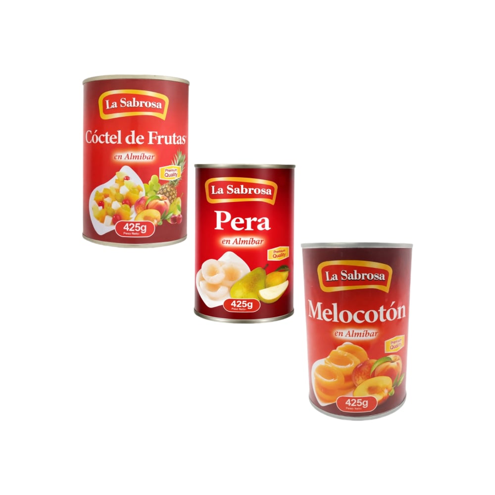 Cóctel de frutas en almíbar + Pera en almíbar + Melocotón en almíbar - Imagen 1