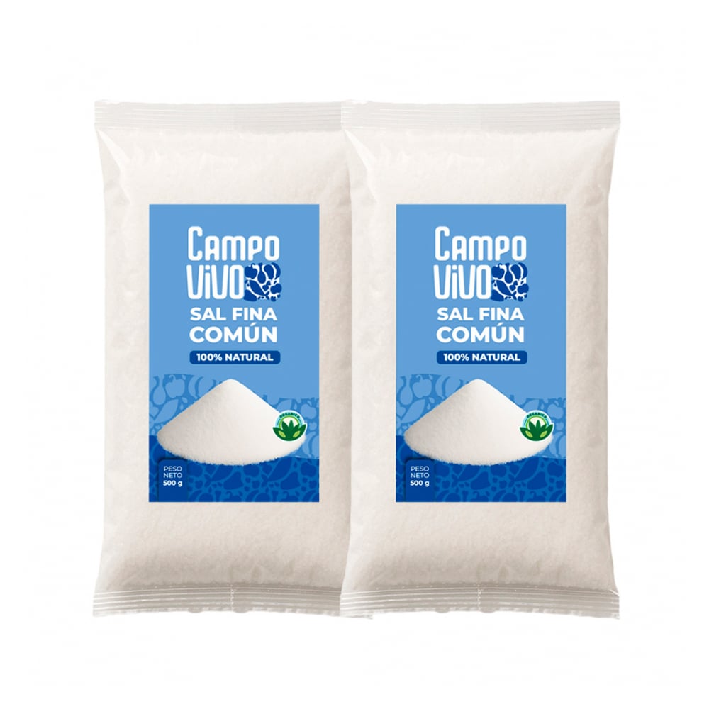 Sal fina común Campo Vivo (2 x 500 g / 1.1 lb) - Imagen 1