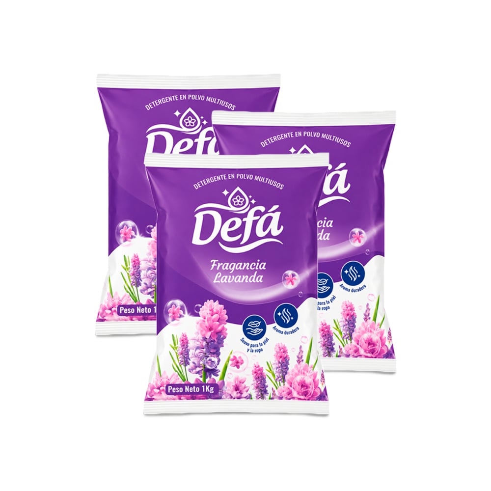 Detergente en polvo multiusos fragancia de lavanda Defá (3 x 1 kg / 2.2 lb) - Imagen 1