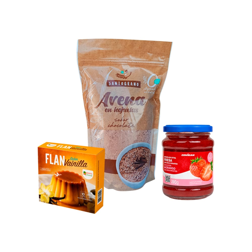 Combo: Avena Chocolate + Flan Vainilla + Mermelada Fresa - Imagen 1