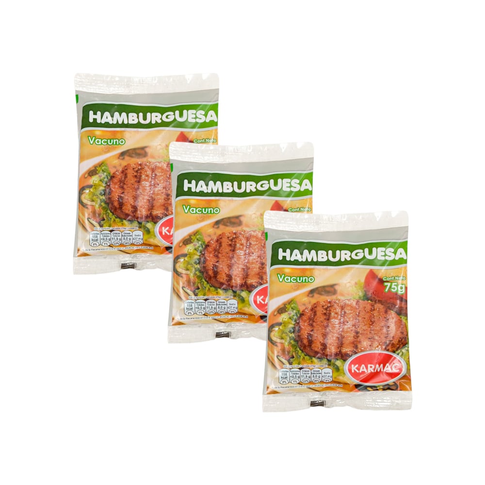 Hamburguesa de vacuno Karmac (3 x 75 g / 2.6 oz) - Imagen 1