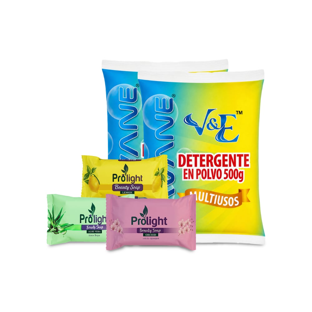 Combo de higiene y limpieza #5:  Detergente en polvo multiuso con aroma floral Lavane + Jabones de belleza Prolight - Imagen 1