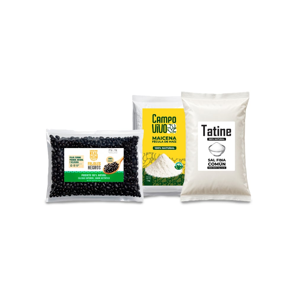 Combo básico de cocina #16: Frijoles negros Cosecha Real + Sal fina común Tatine + Maicena Campo Vivo - Imagen 1