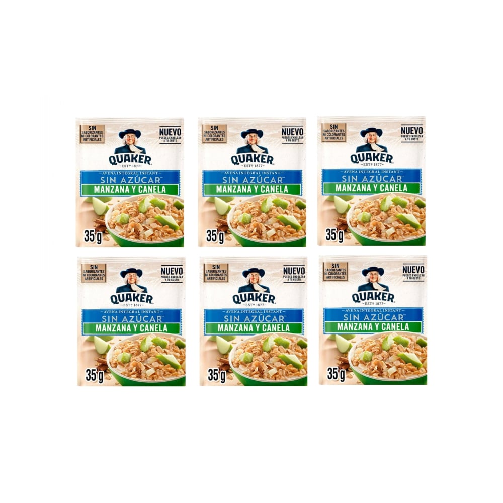 Cereal de avena integral sin azúcar sabor manzana y canela Quaker (6 x 35 g / 1.23 oz) - Imagen 1