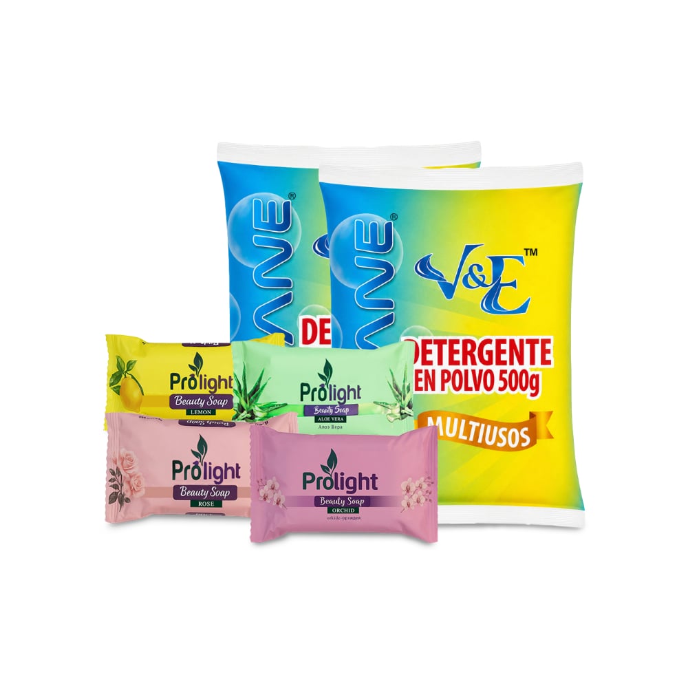 Combo de higiene y limpieza #1:  Detergente en polvo multiuso con aroma floral Lavane + Jabones de belleza Prolight - Imagen 1