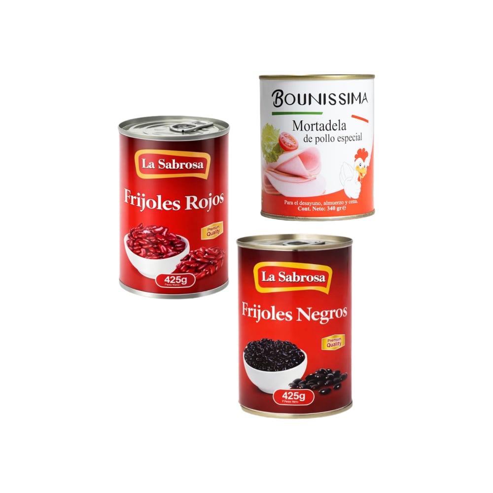 Mortadela de pollo especial + Frijoles rojos enlatados + Frijoles negros enlatados - Imagen 1