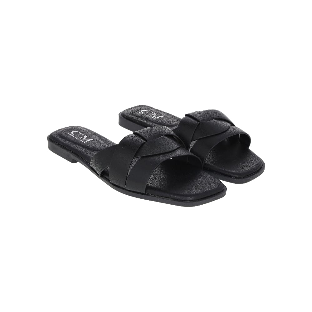 Sandalias planas negras de correas cruzadas y nudo para mujer CM PARIS (Talla 39) - Imagen 1