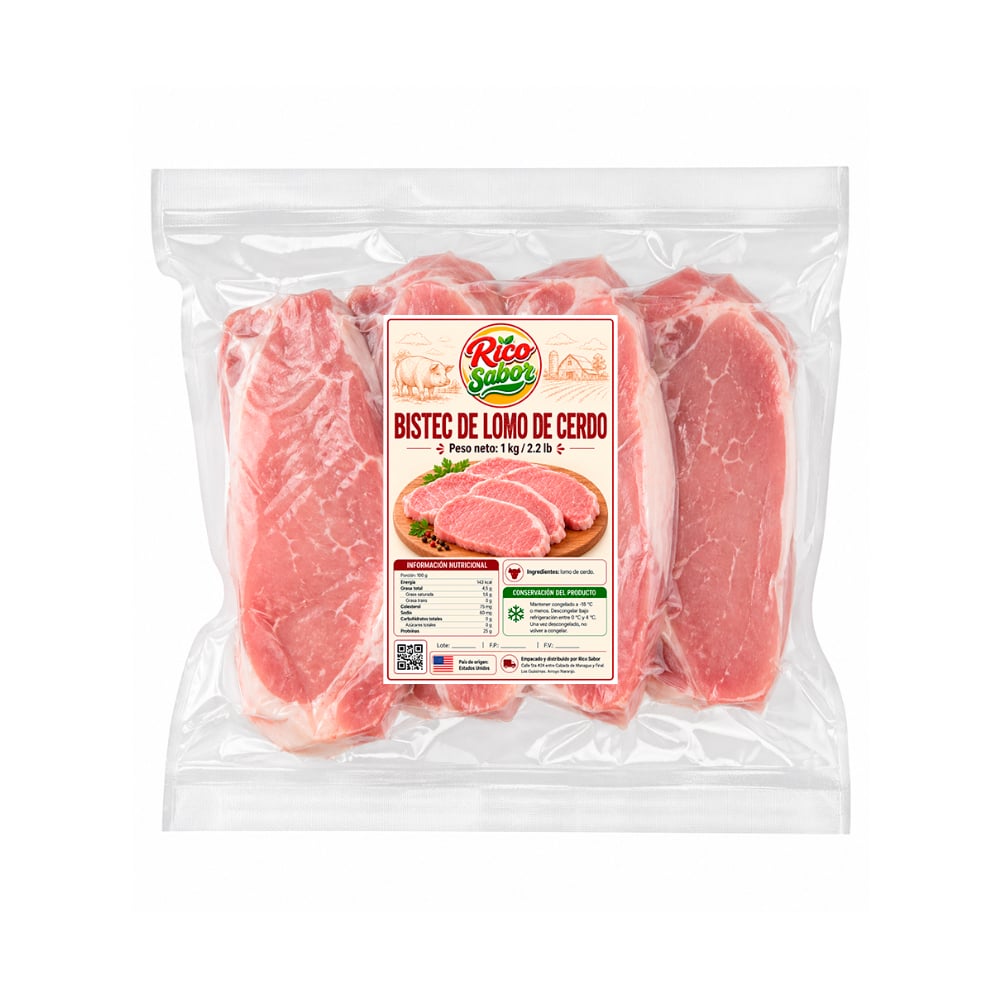 Bistec de lomo de cerdo Rico Sabor (1 kg / 2.2 lb) - Imagen 1