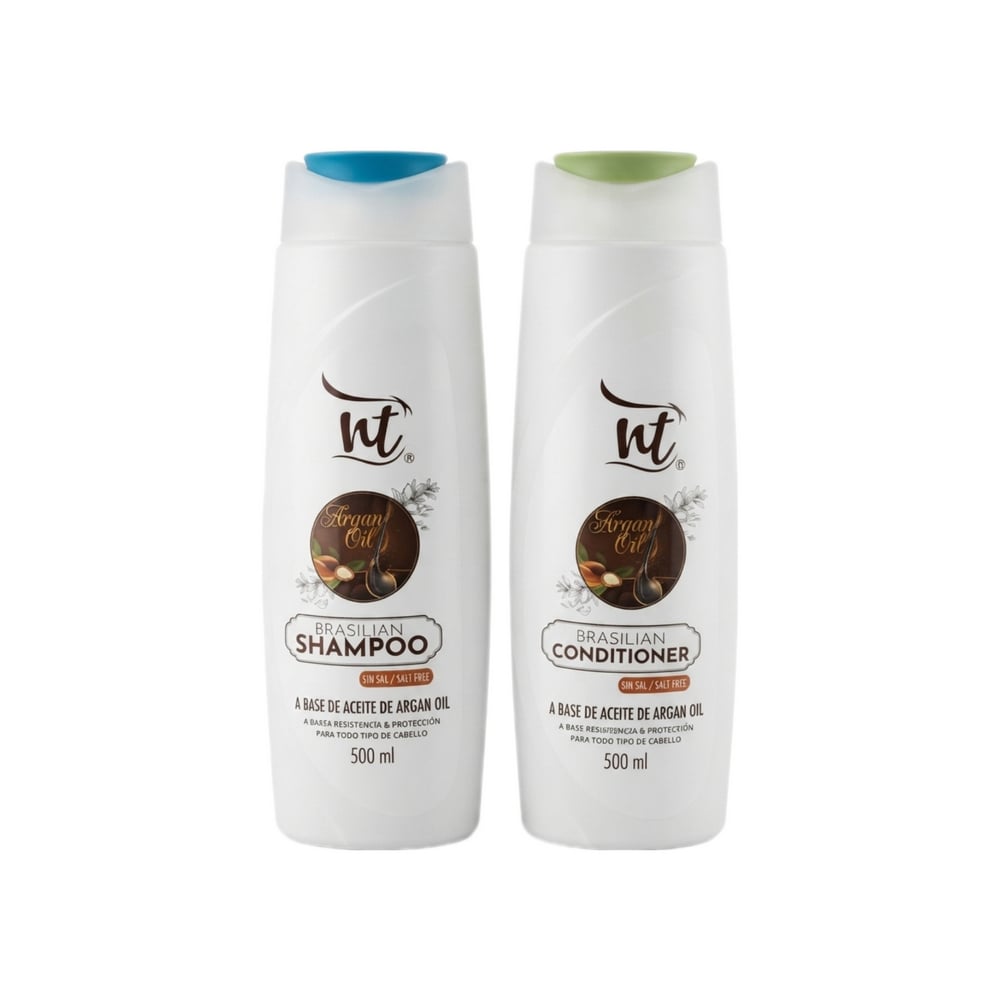 Juego de champú y acondicionador brasileño a base de aceite de argán sin sal NT (2 x 500 ml) - Imagen 1