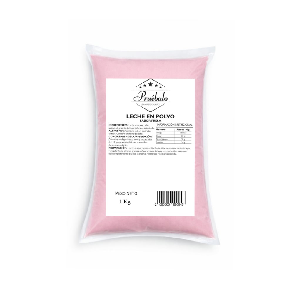 Leche en polvo sabor a fresa Pruébalo (1 kg / 2.2 lb) - Imagen 1
