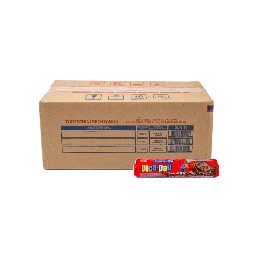 Galletas de chocolate con relleno sabor a chocolate Pica Pau Todeschini (36 x 115 g / 4.06 oz) - Imagen 1