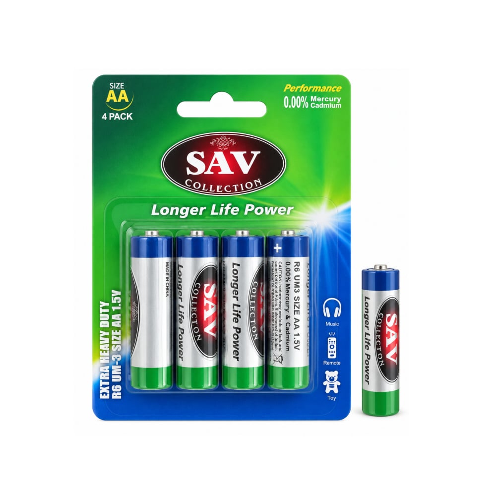 Pilas AA de larga duración y alta resistencia, 1.5V SAV Collection (4 U) - Imagen 1