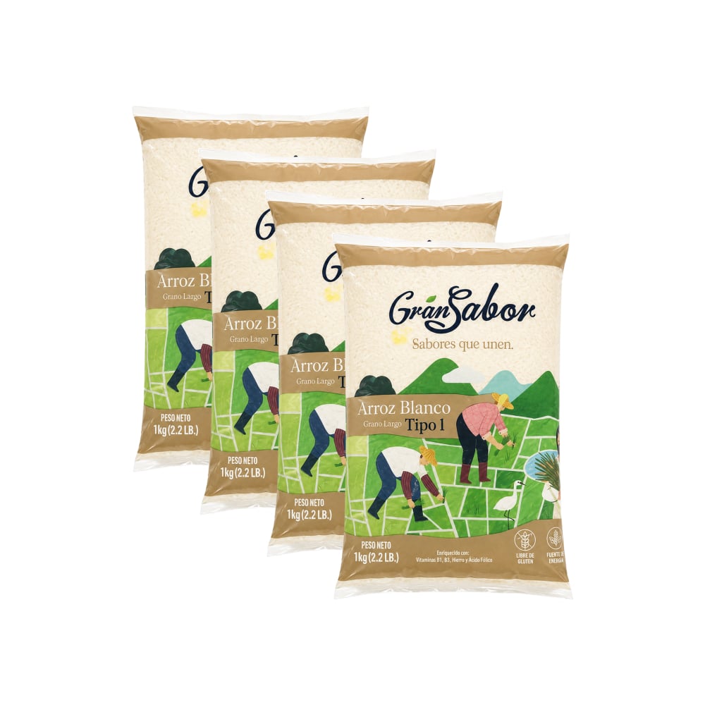 Arroz blanco de grano largo Gran Sabor (4 x 1 kg / 2.2 lb) - Imagen 1