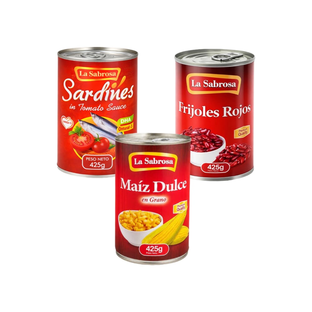 Sardina en salsa de tomate + Maíz dulce en grano + Frijoles rojos enlatados - Imagen 1