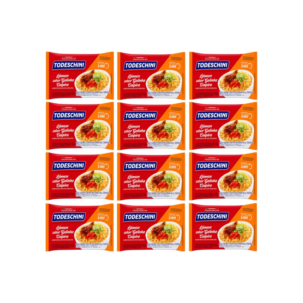 Fideos instantáneos sabor a pollo de corral Todeschini (12 x 85 g / 2.99 oz) - Imagen 1