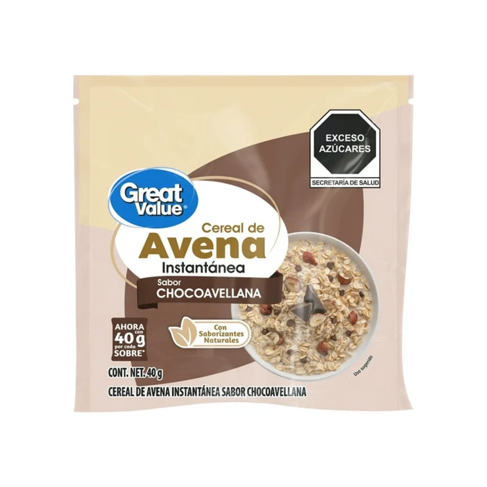 Cereal de avena instantánea sabor chocoavellana Great Value (40 g / 1.41 oz) - Imagen 1
