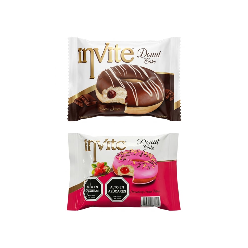 Donas de vainilla rellenas y cubiertas de crema de chocolate y fresa Invite - Imagen 1