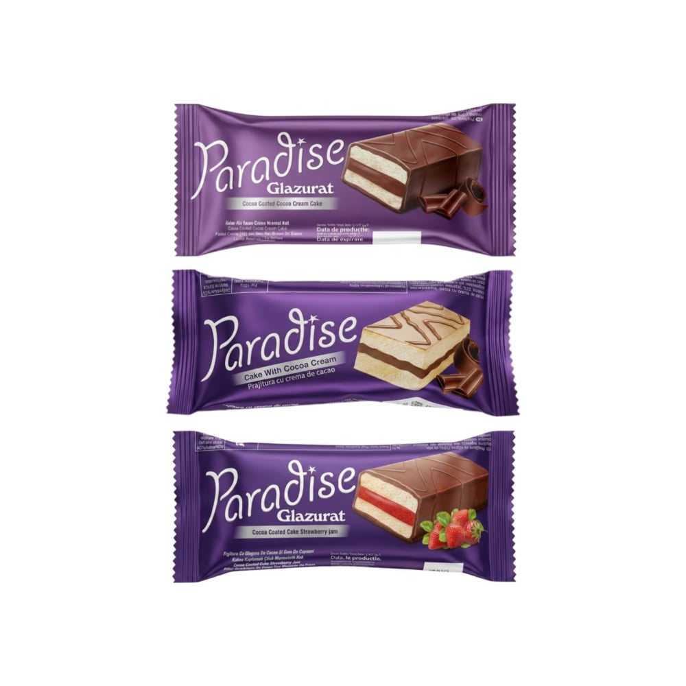 Pastelitos Paradise Simsek rellenos de crema de chocolate con cobertura de chocolate y chocolate blanco y rellenos de crema de fresa con cobertura de chocolate - Imagen 1