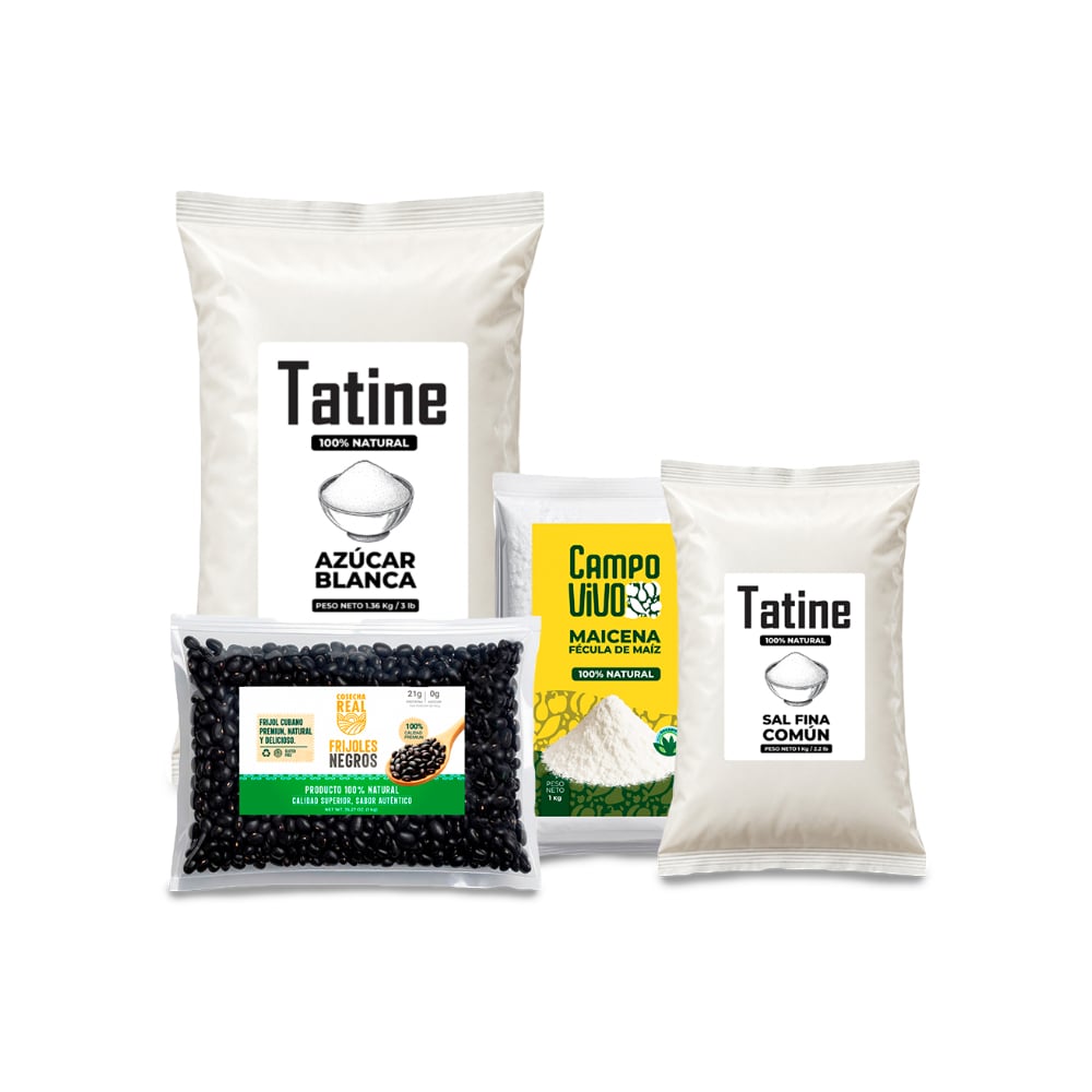 Combo básico de cocina #13: Frijoles negros Cosecha Real + Maicena Campo Vivo + Sal fina común Tatine + Azúcar blanca Tatine - Imagen 1