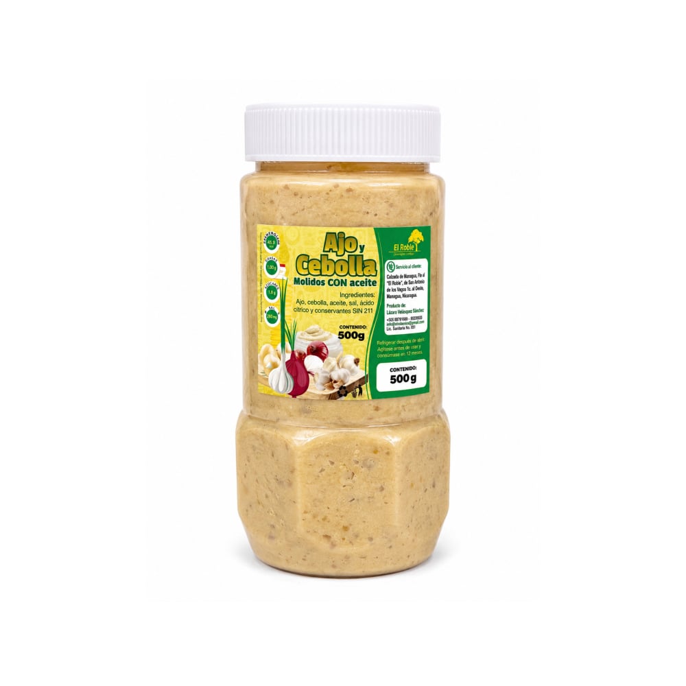 Ajo y cebolla molidos con aceite El Roble (500 g / 1.1 lb) - Imagen 1
