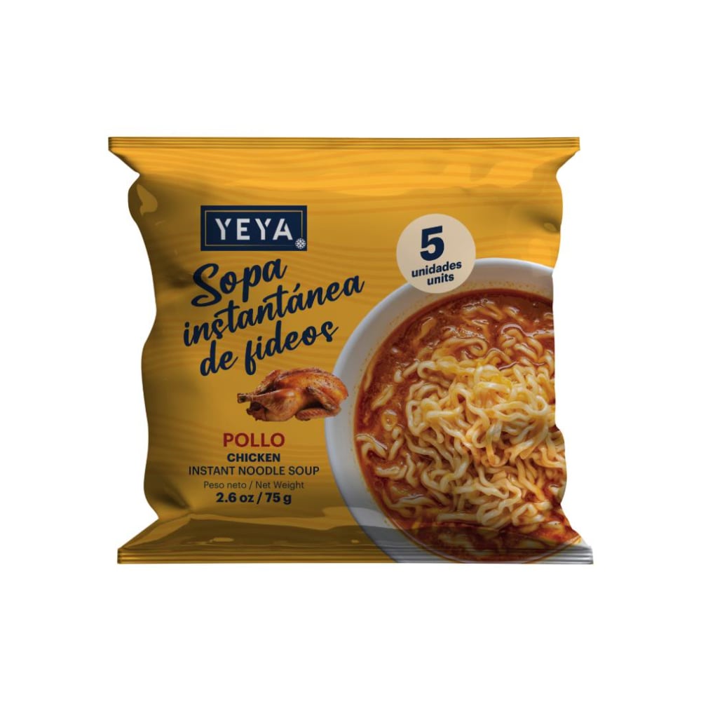 Sopa instantánea de fideos con sabor a pollo YEYA (5 x 75 g / 2.6 oz) - Imagen 1