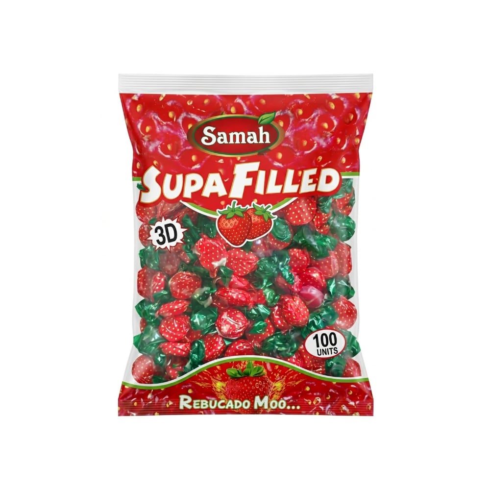 Caramelos sabor fresa Samah SupaFilled (250 g / 8.81 oz) - Imagen 1