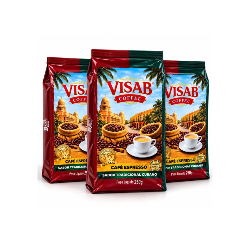 Café espresso sabor tradicional cubano Visab Coffee (3 x 250 g / 8.81 oz) - Imagen 1