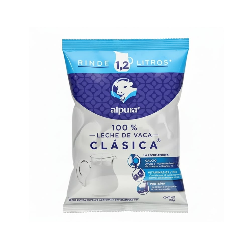 Leche entera en polvo adicionada con vitaminas A y D clásica Alpura (150 g / 5.29 oz) - Imagen 1