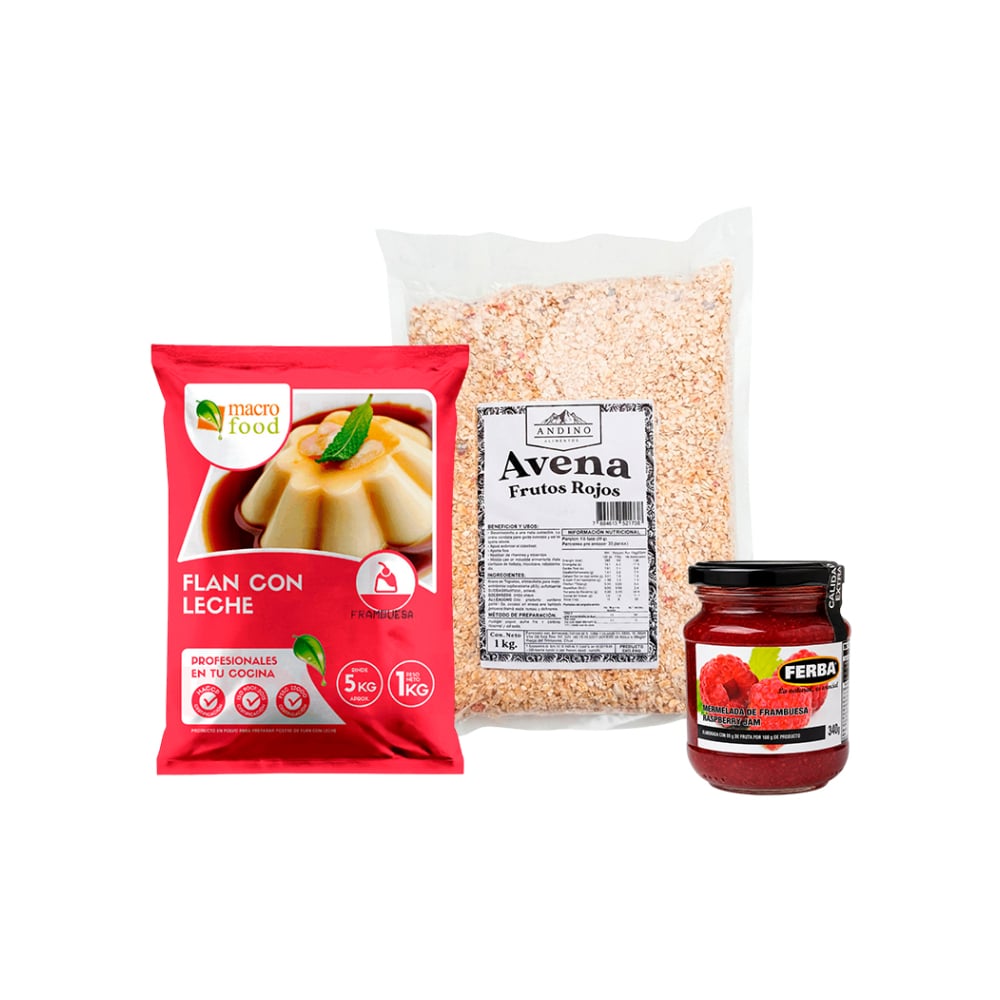 Combo: Avena de frutos rojos + mermelada frambuesa + flan frambuesa - Imagen 1